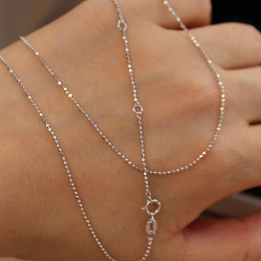 14K Solid White Gold Plain Chain Necklace闪珠链