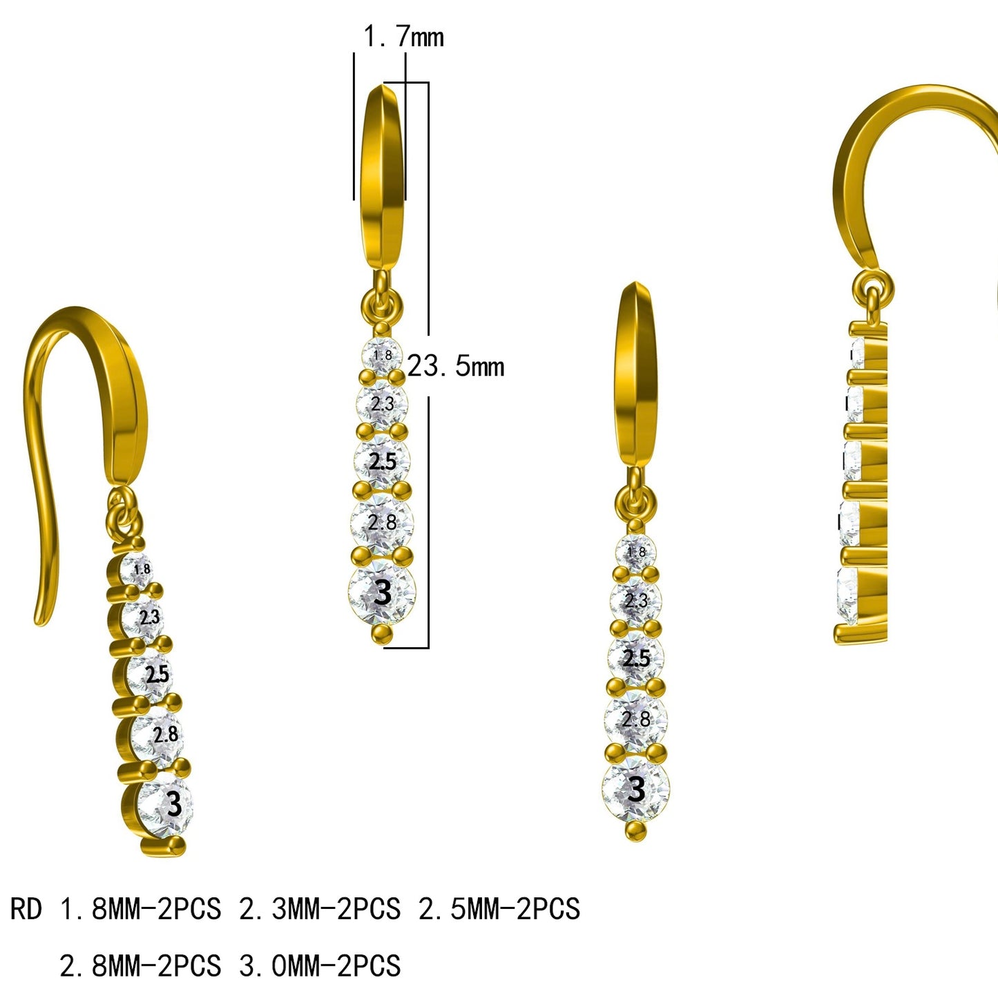 14K Solid Yellow Gold Water-drop Earrings