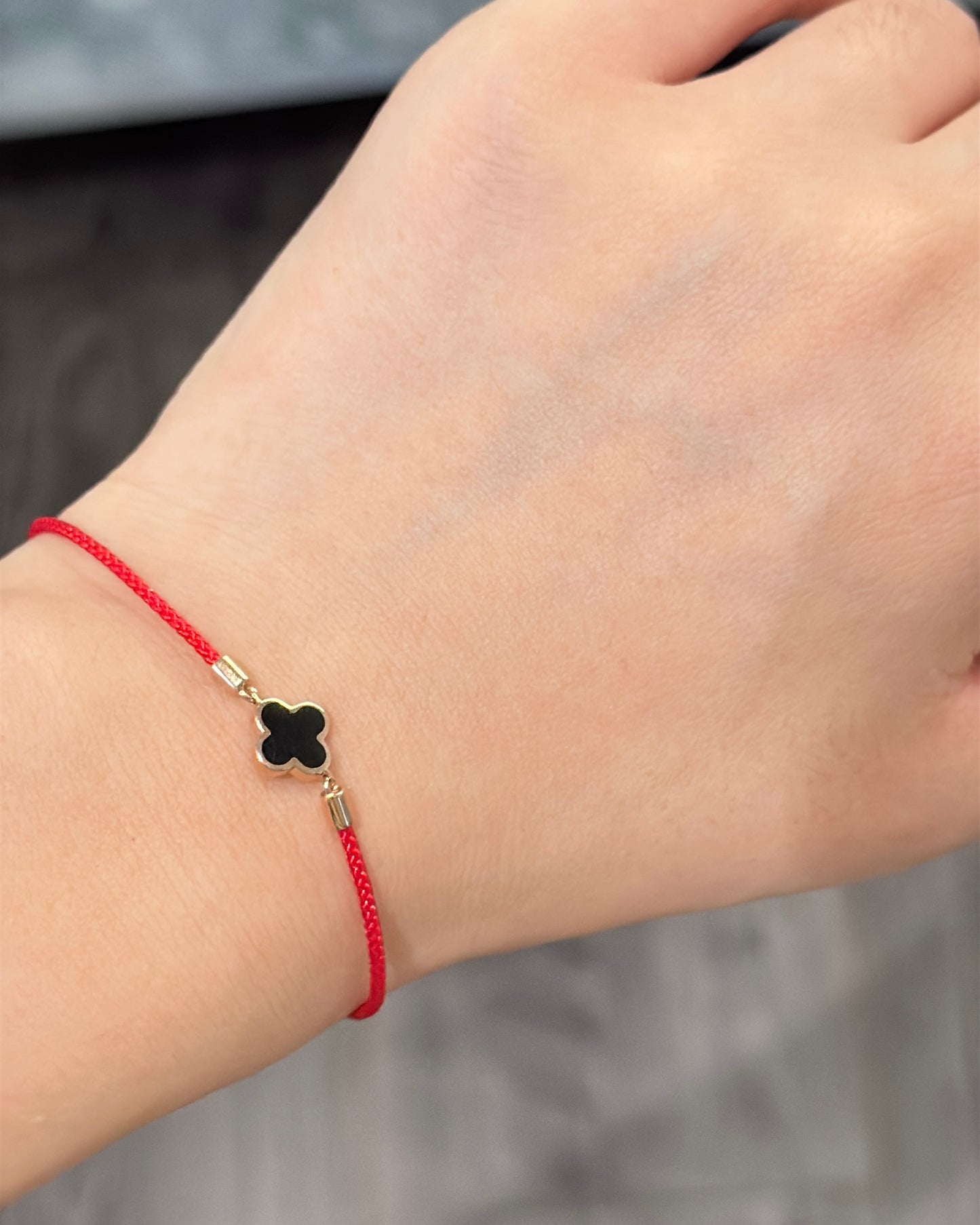 14K Solid Rose Gold Double-Sided Clover Red Bracelet