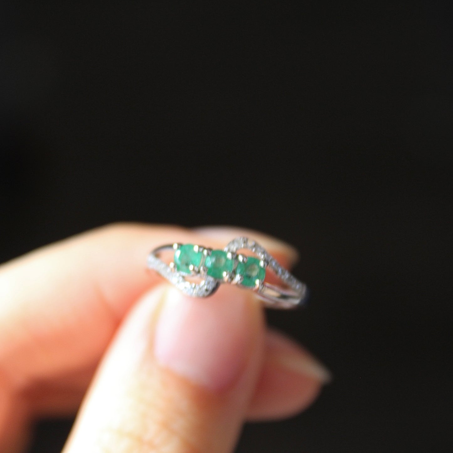 Wave Natural Emerald Ring, Adjustable Size