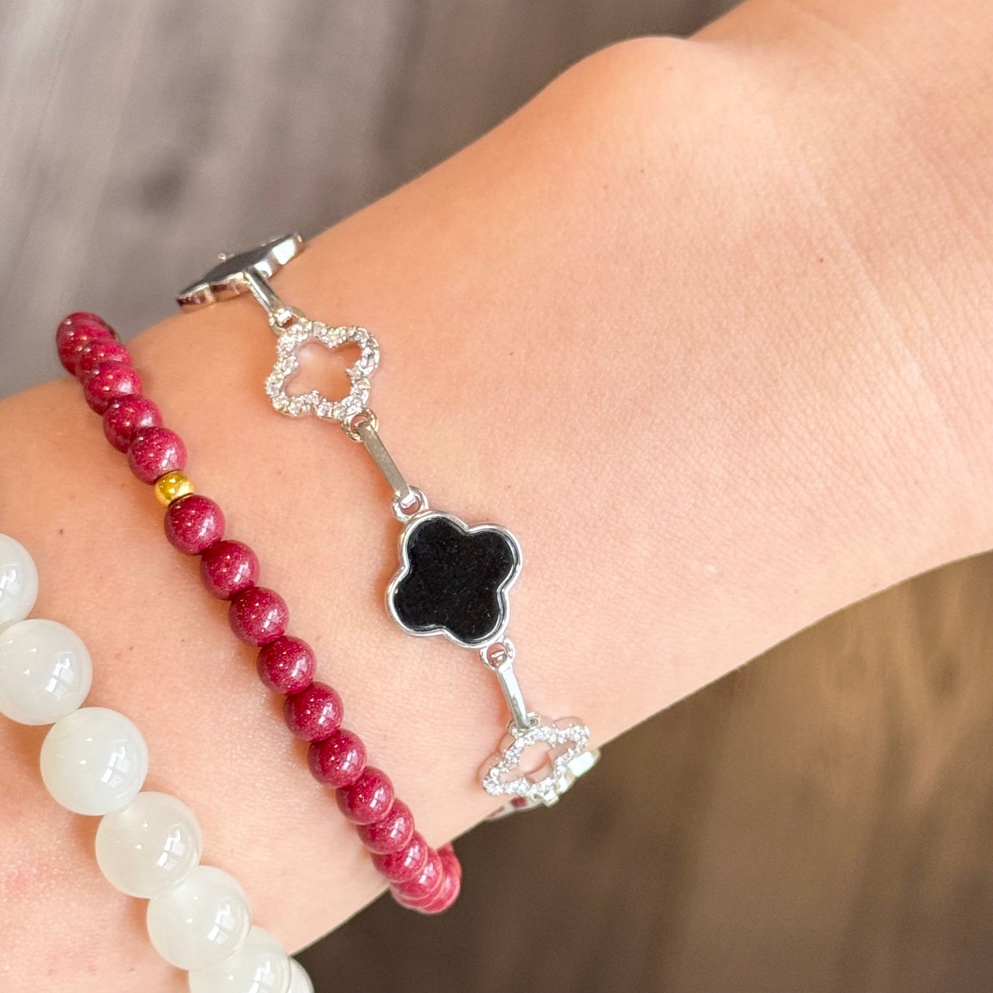 墨翠Natural Black Jadeite Clover Bracelet