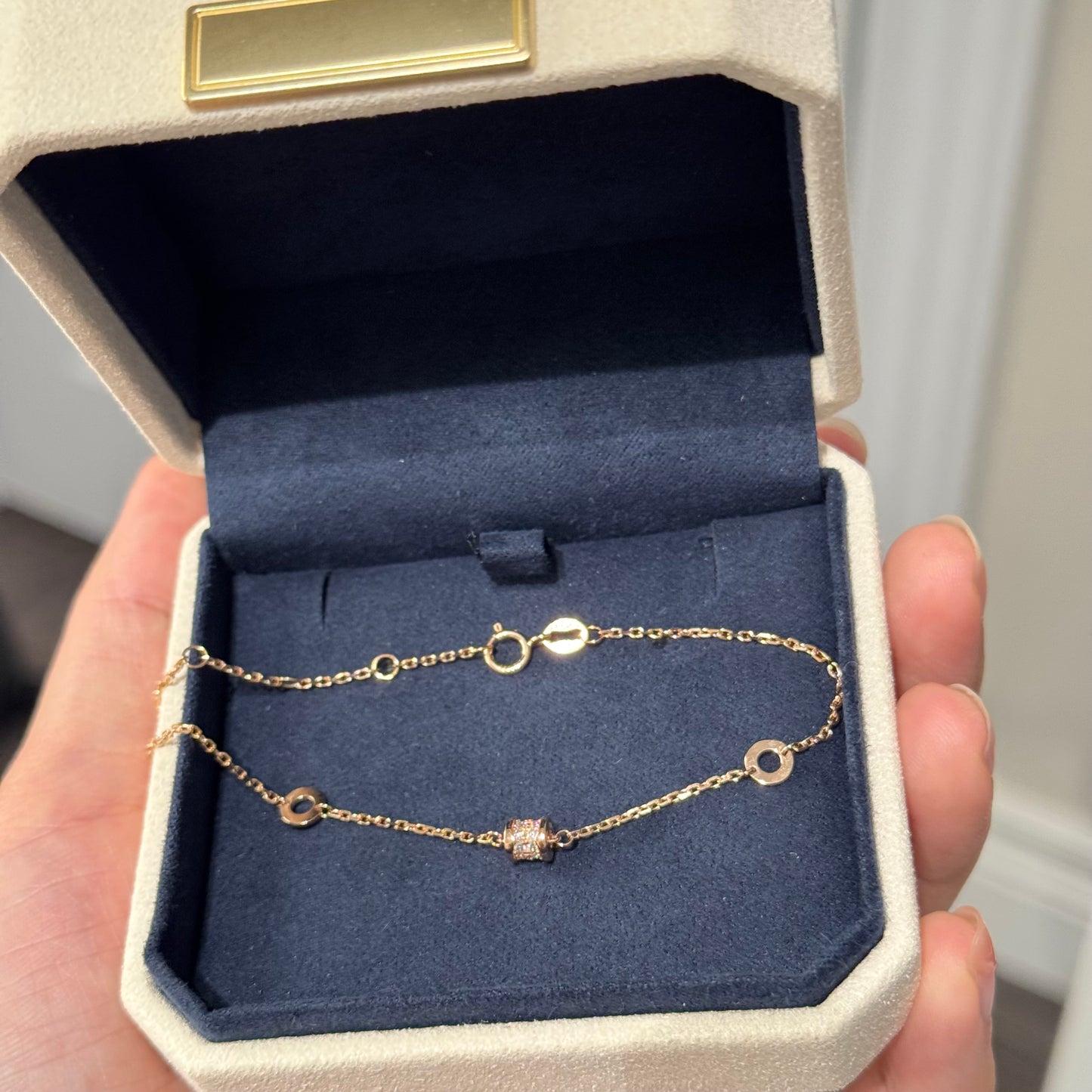 14K Solid Rose Gold Rolling Luck Bracelet