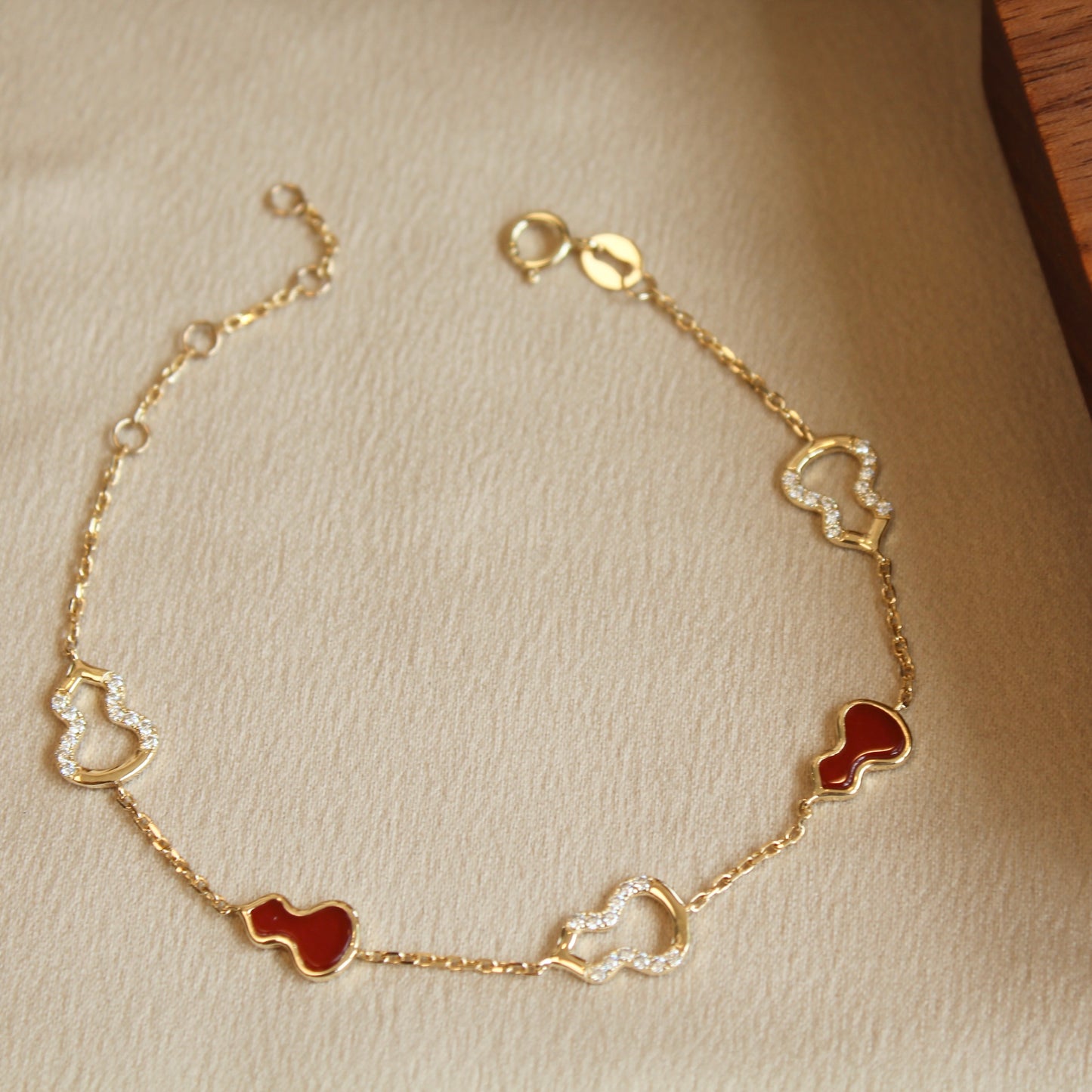 14K Solid Yellow Gold Five Hulu Bracelet五福临门