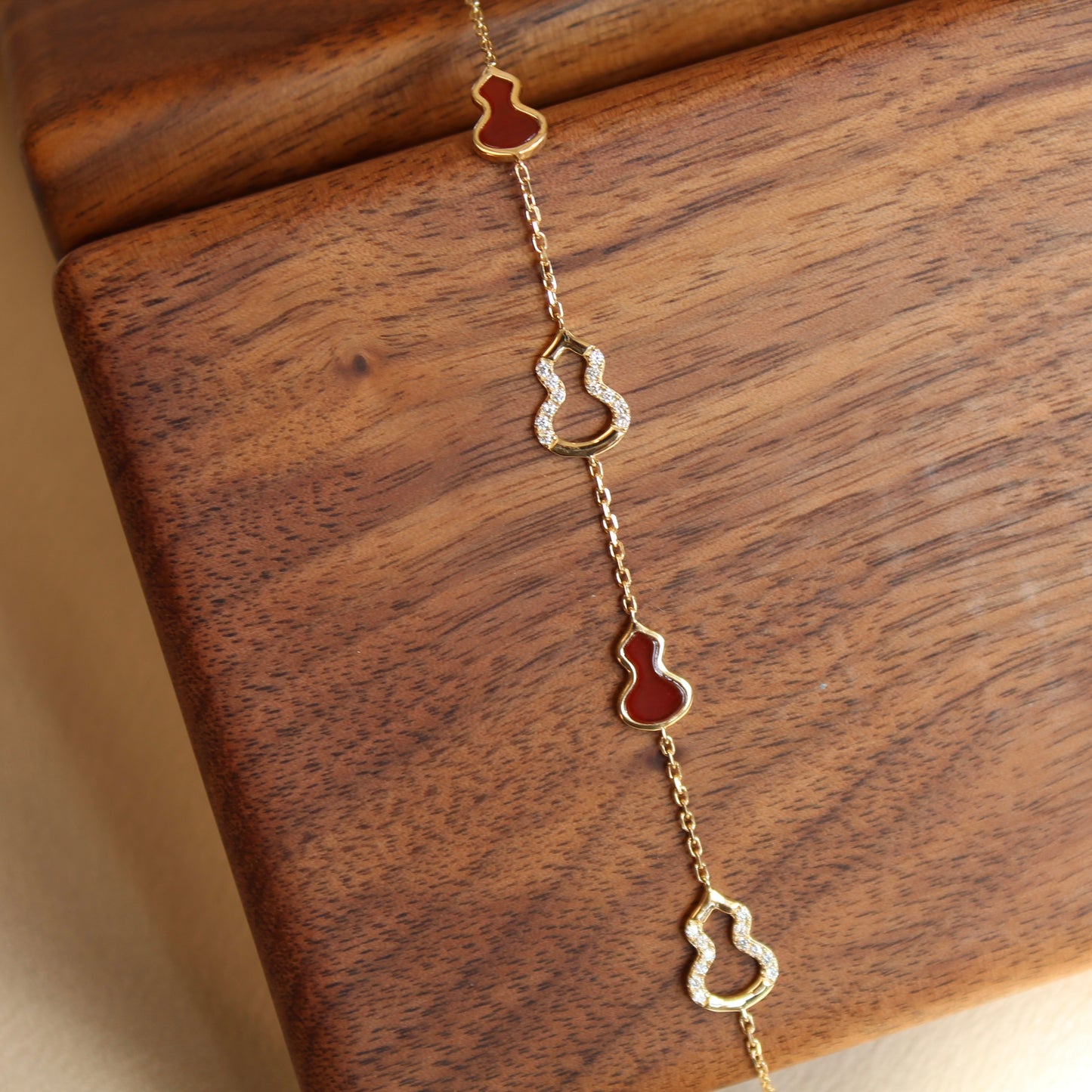 14K Solid Yellow Gold Five Hulu Bracelet五福临门