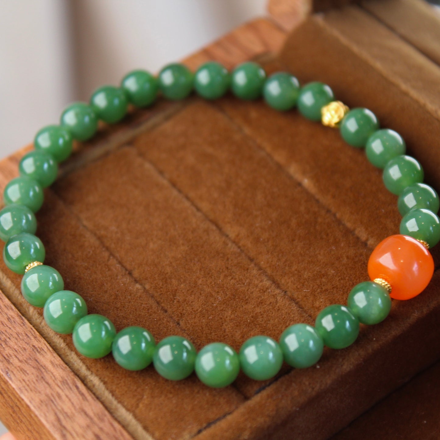 Natural Green Jade & South Red Agate Bracelet