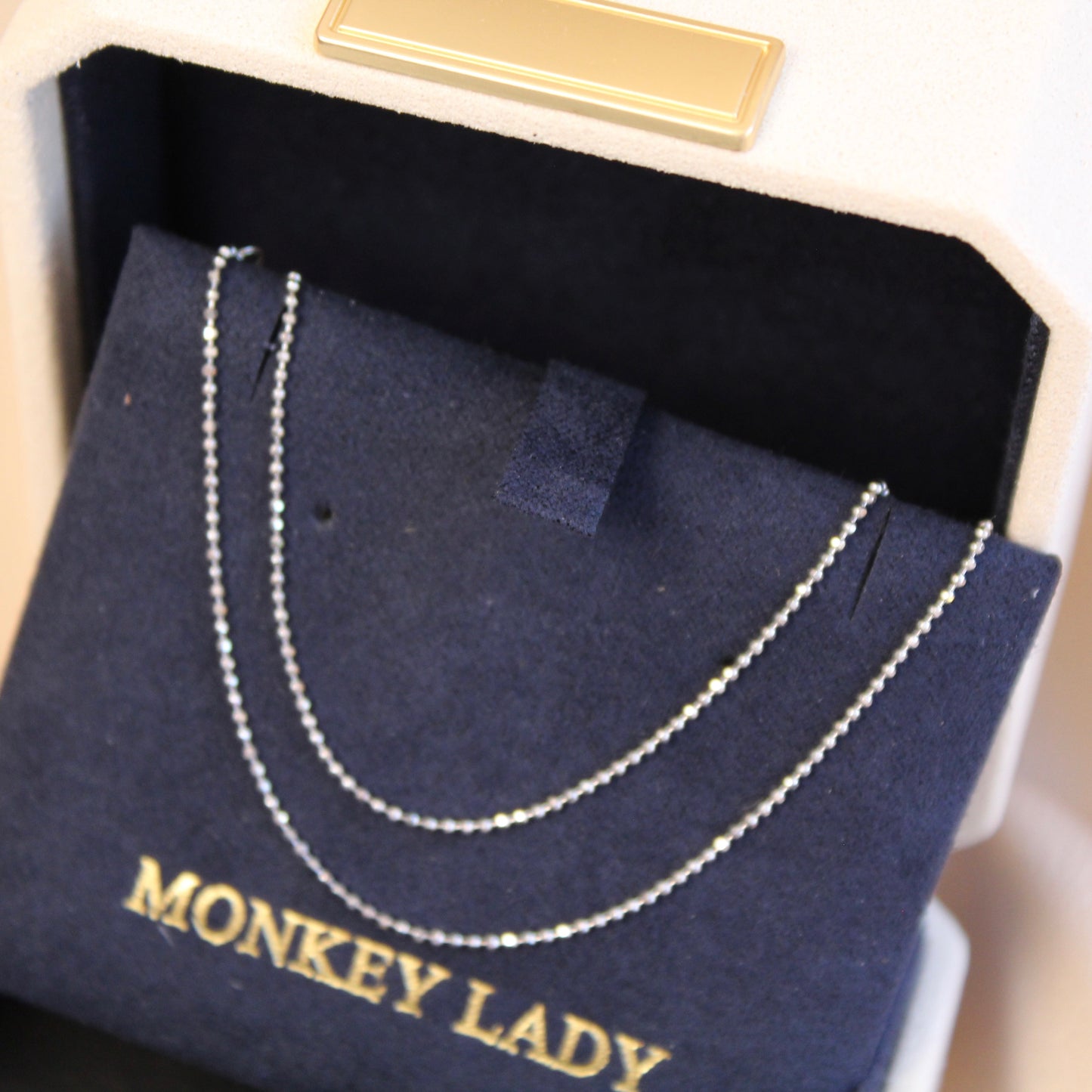 14K Solid White Gold Plain Chain Necklace闪珠链