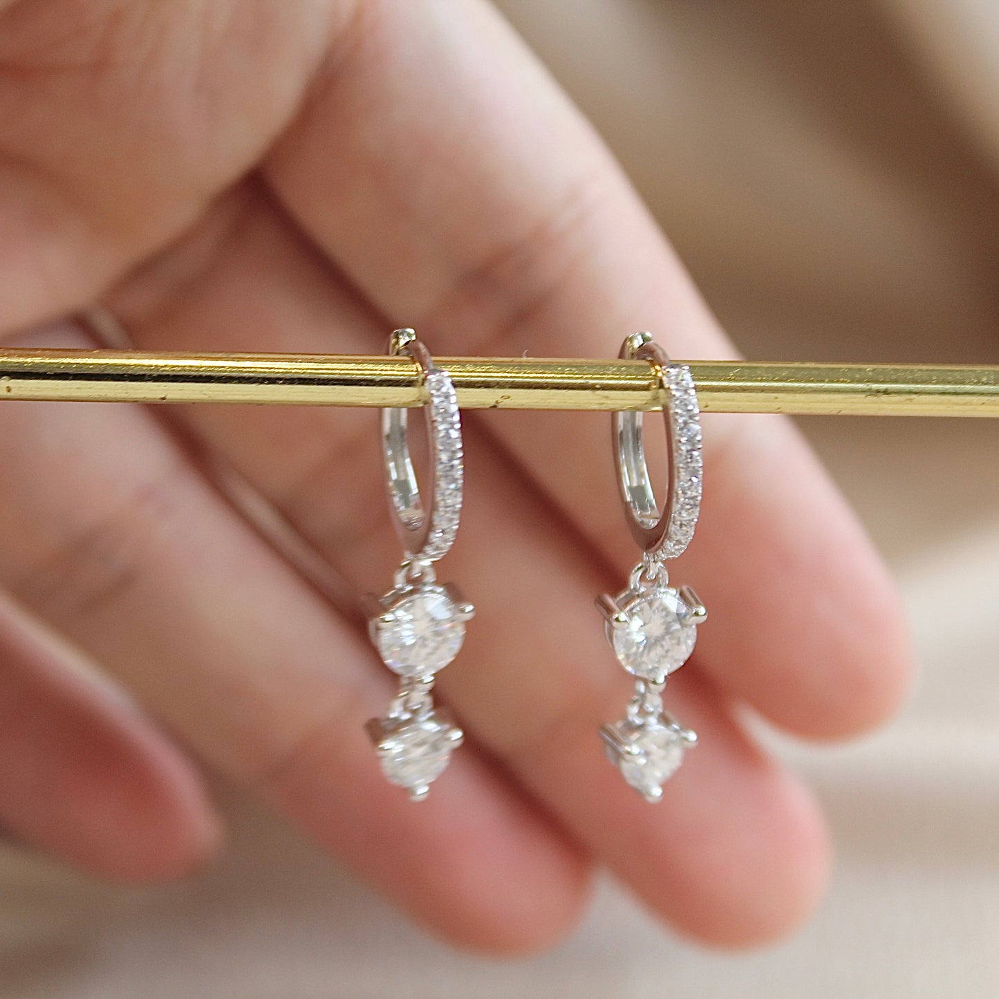 Double Stone Moissanite Drop Earrings