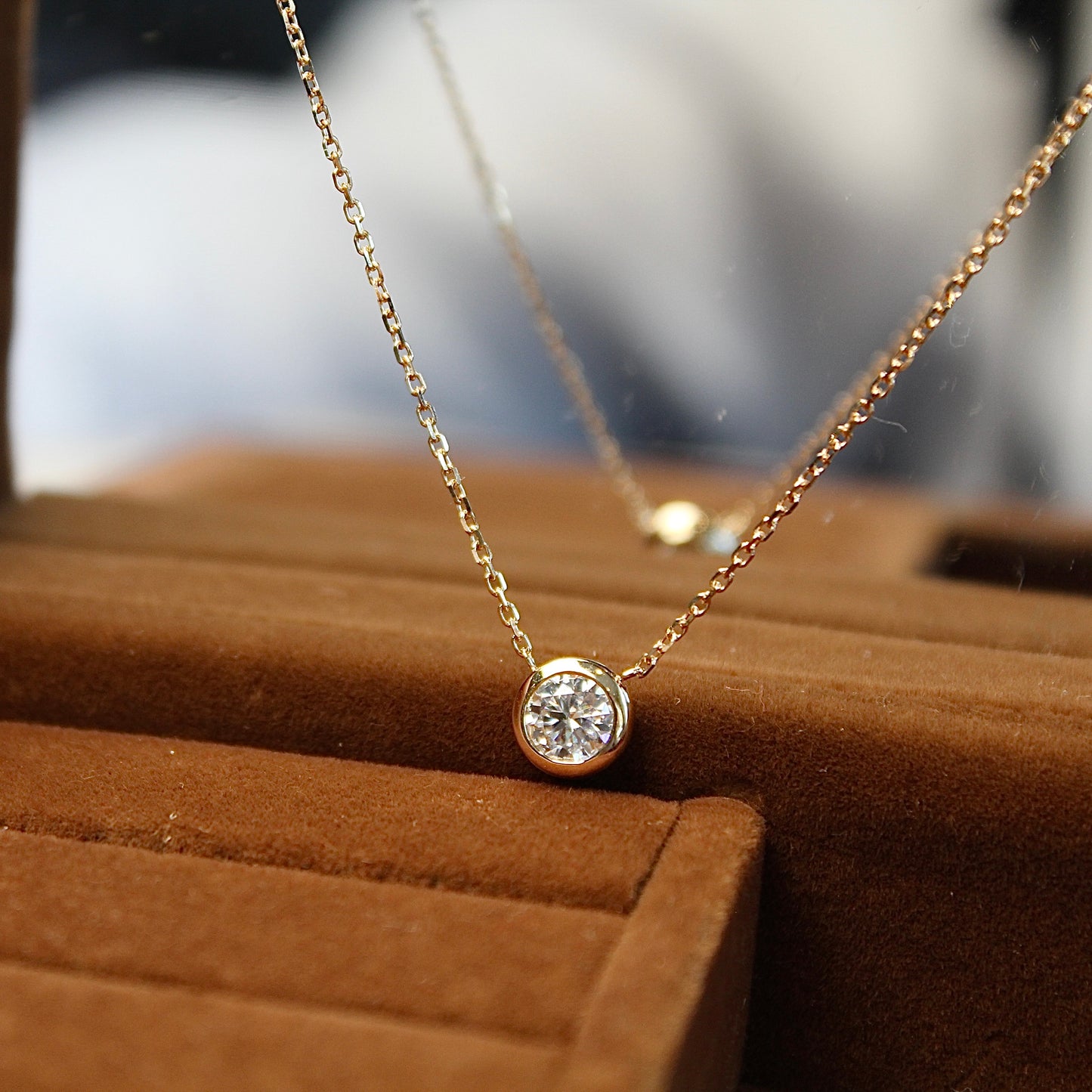 14K Solid Gold Single Bubble Necklace 0.5 Ct, Yellow Gold