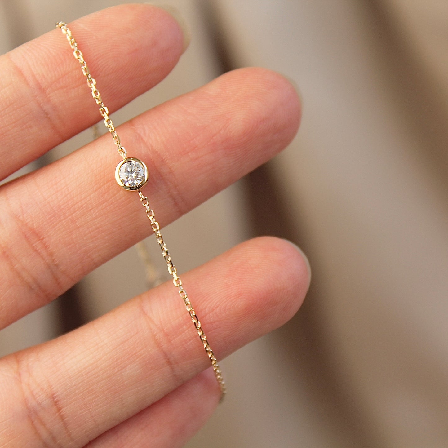 14K Solid Gold Single Moissanite Bracelet