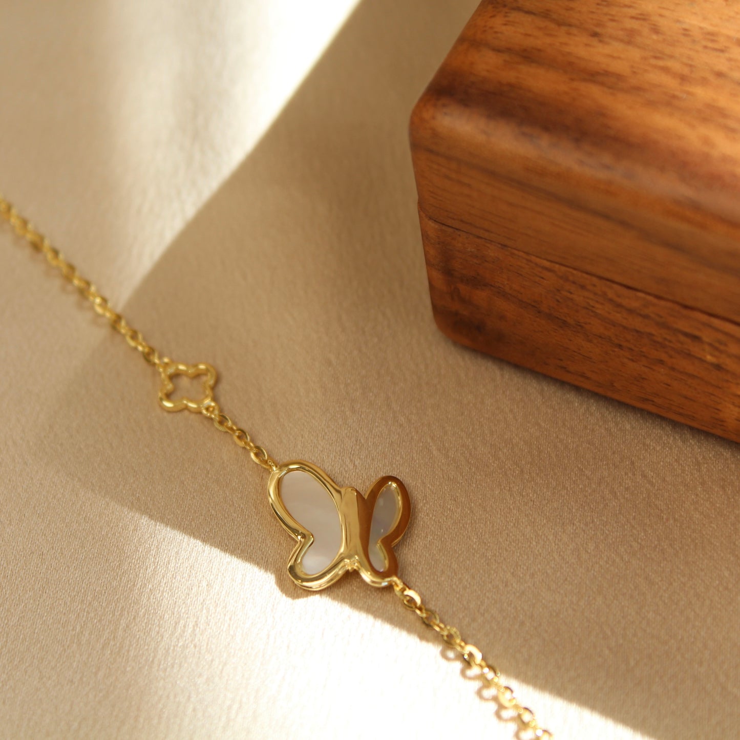 Butterfly Mother of Pearl Bracelet, Gold Color