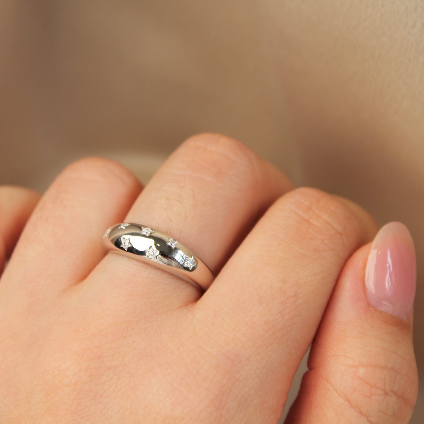 Engraved Starburst Moissanite Ring
