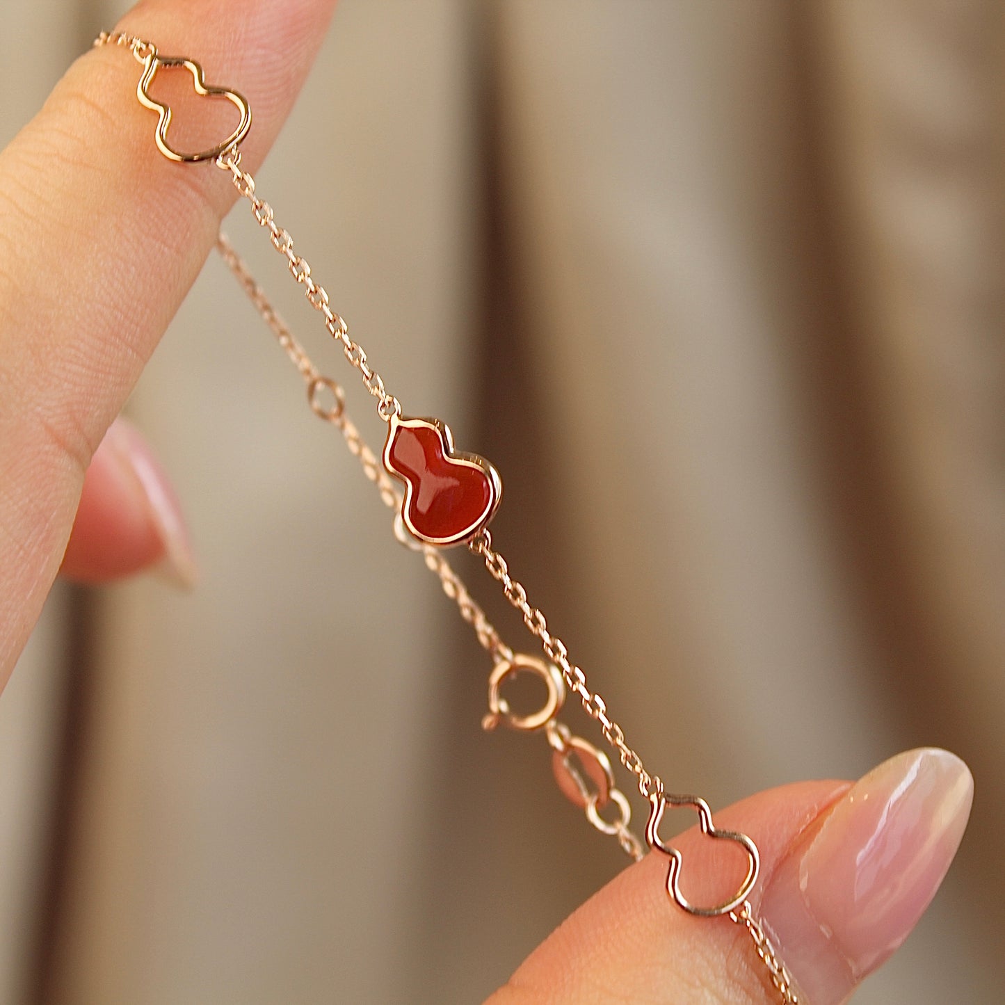 14K Solid Rose Gold Red Hulu Bracelet (Version 2)