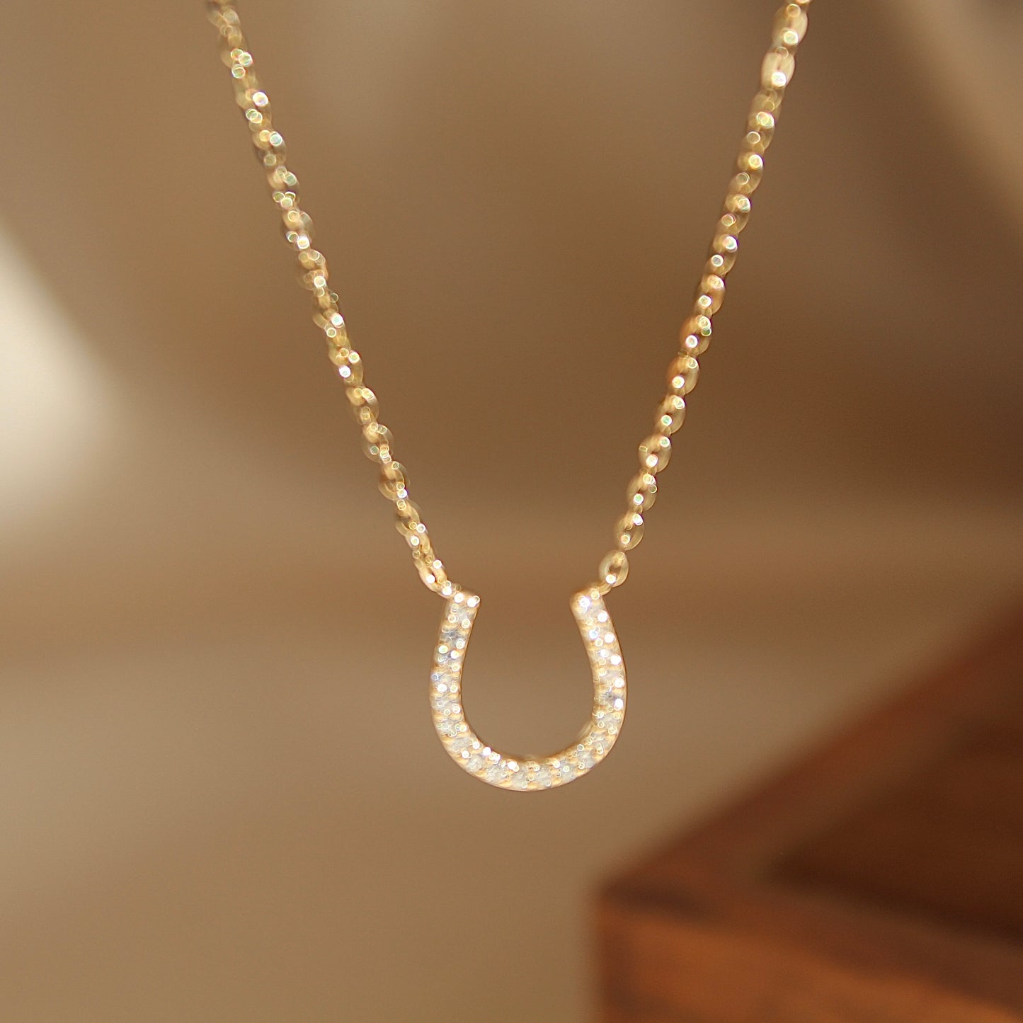 14K Solid Gold Horseshoe Moissanite Necklace