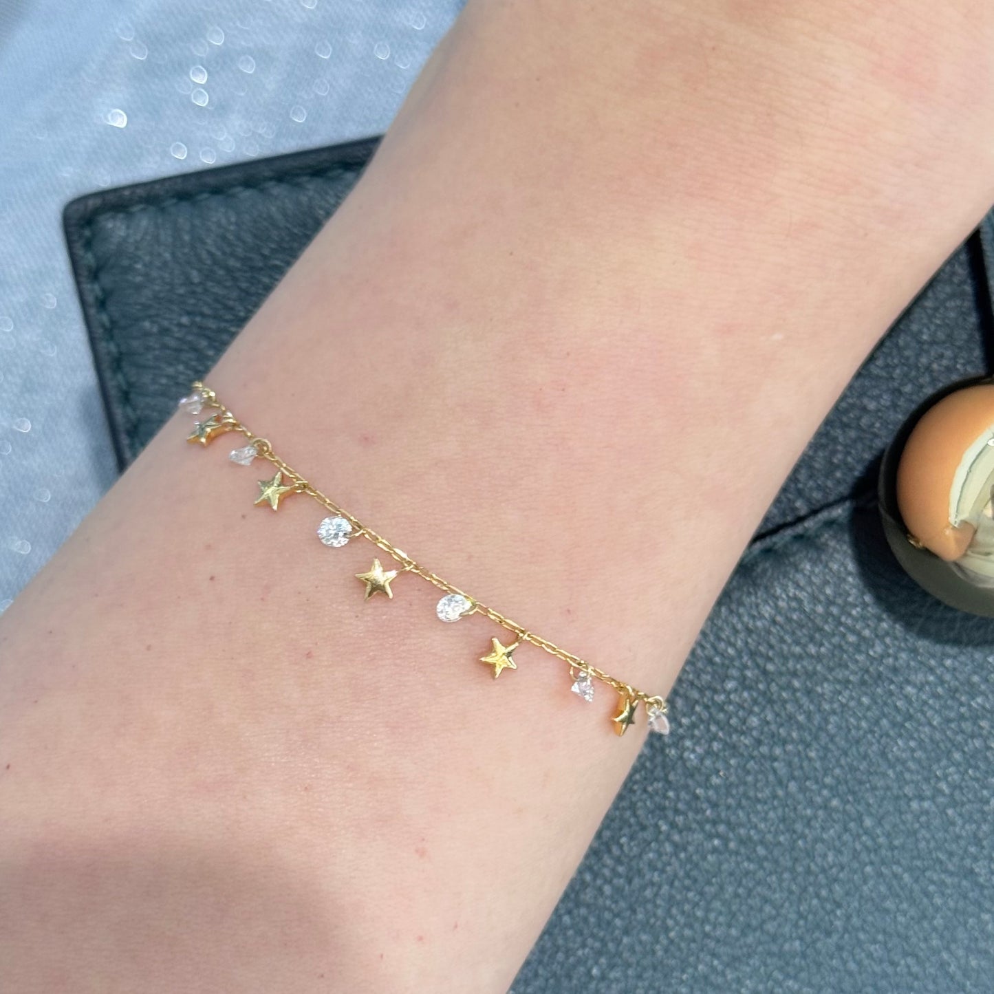 18K Solid Gold Star Lab-Grown Diamond Bracelet