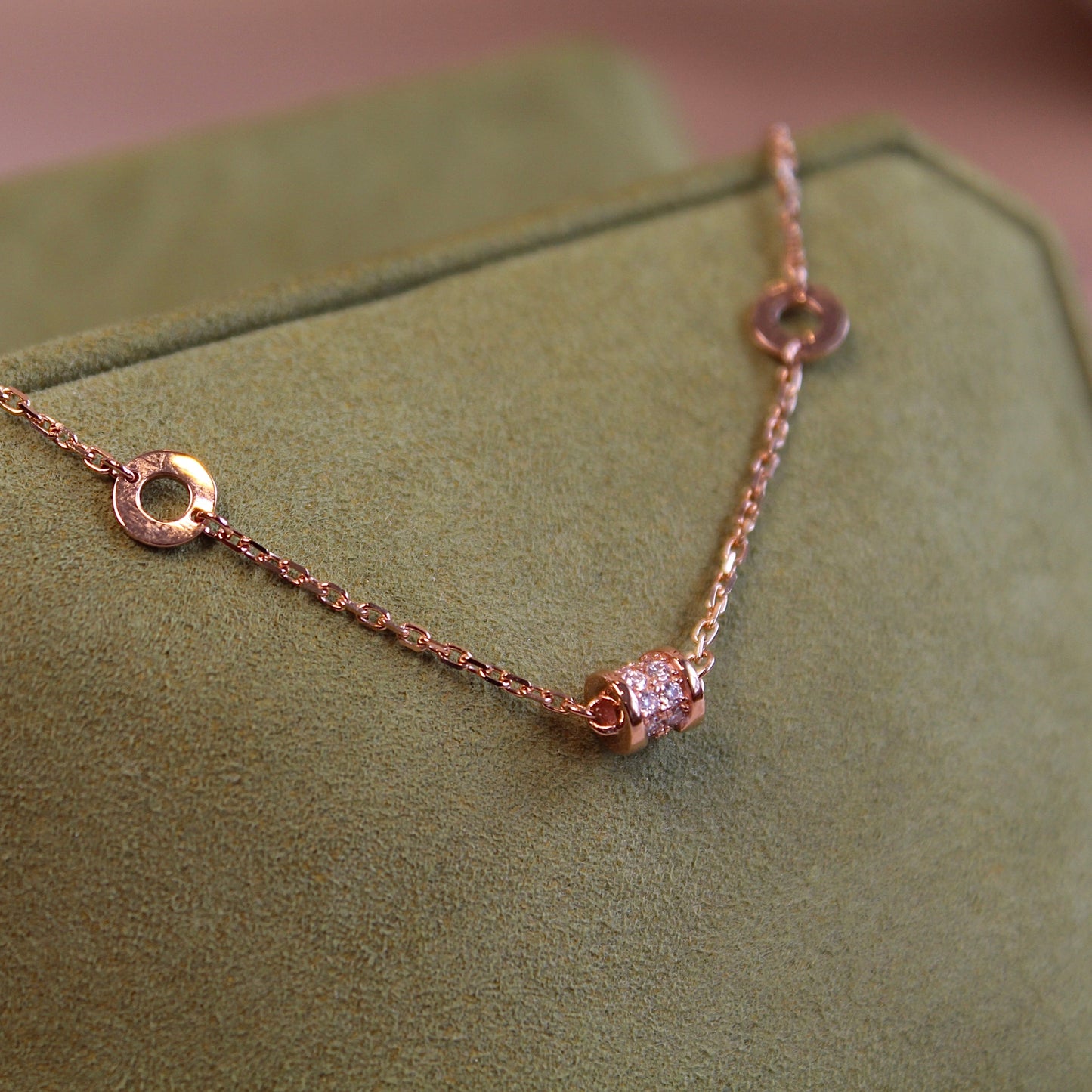 14K Solid Rose Gold Rolling Luck Bracelet
