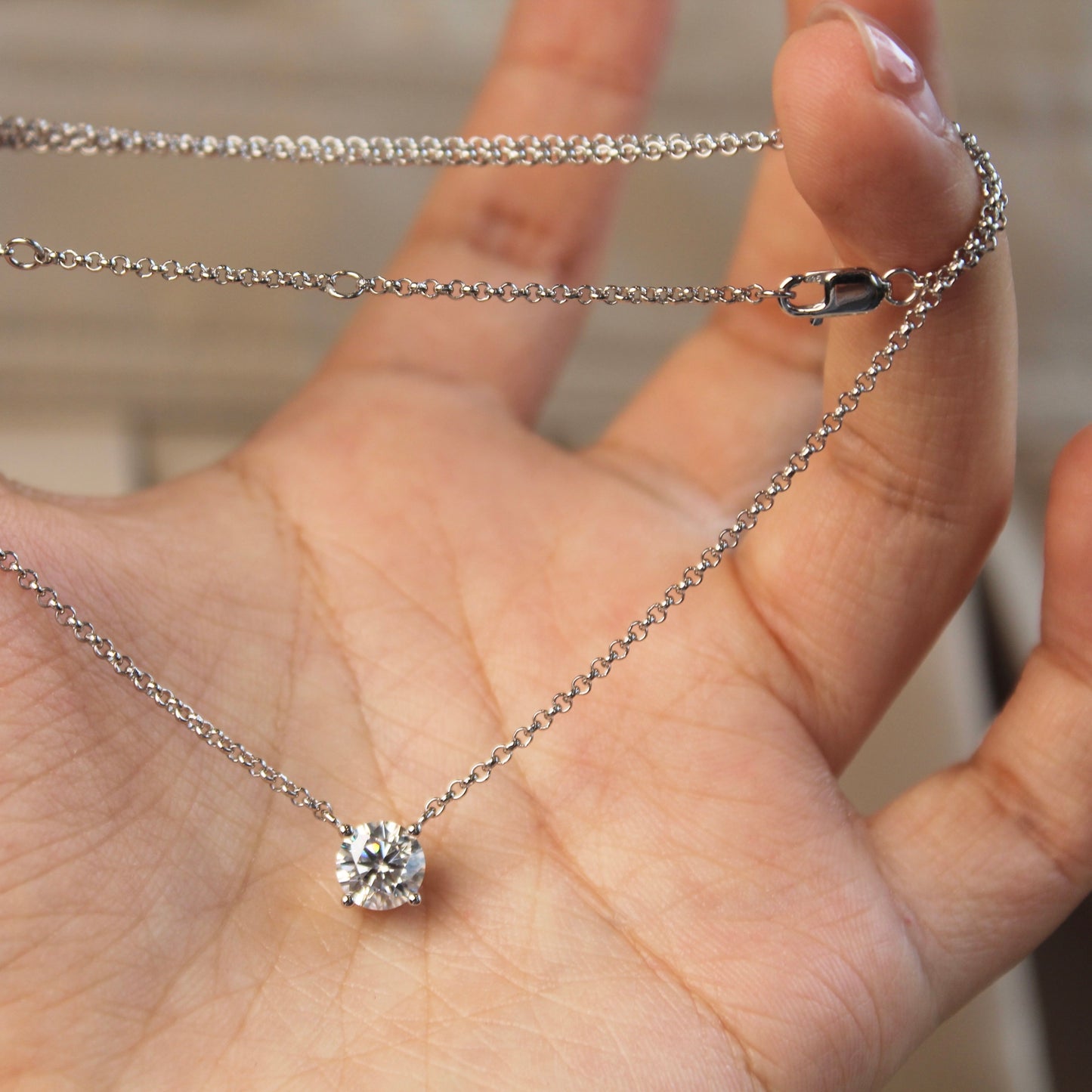 Classic Four Claw Moissanite Necklace, 1 Carat