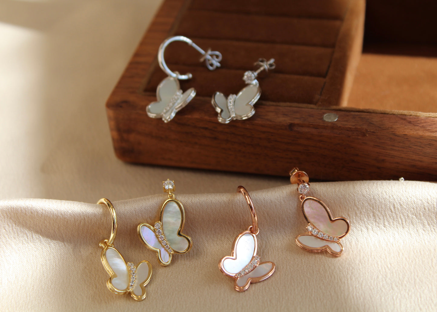 Butterfly AB Style Earrings, Gold Color