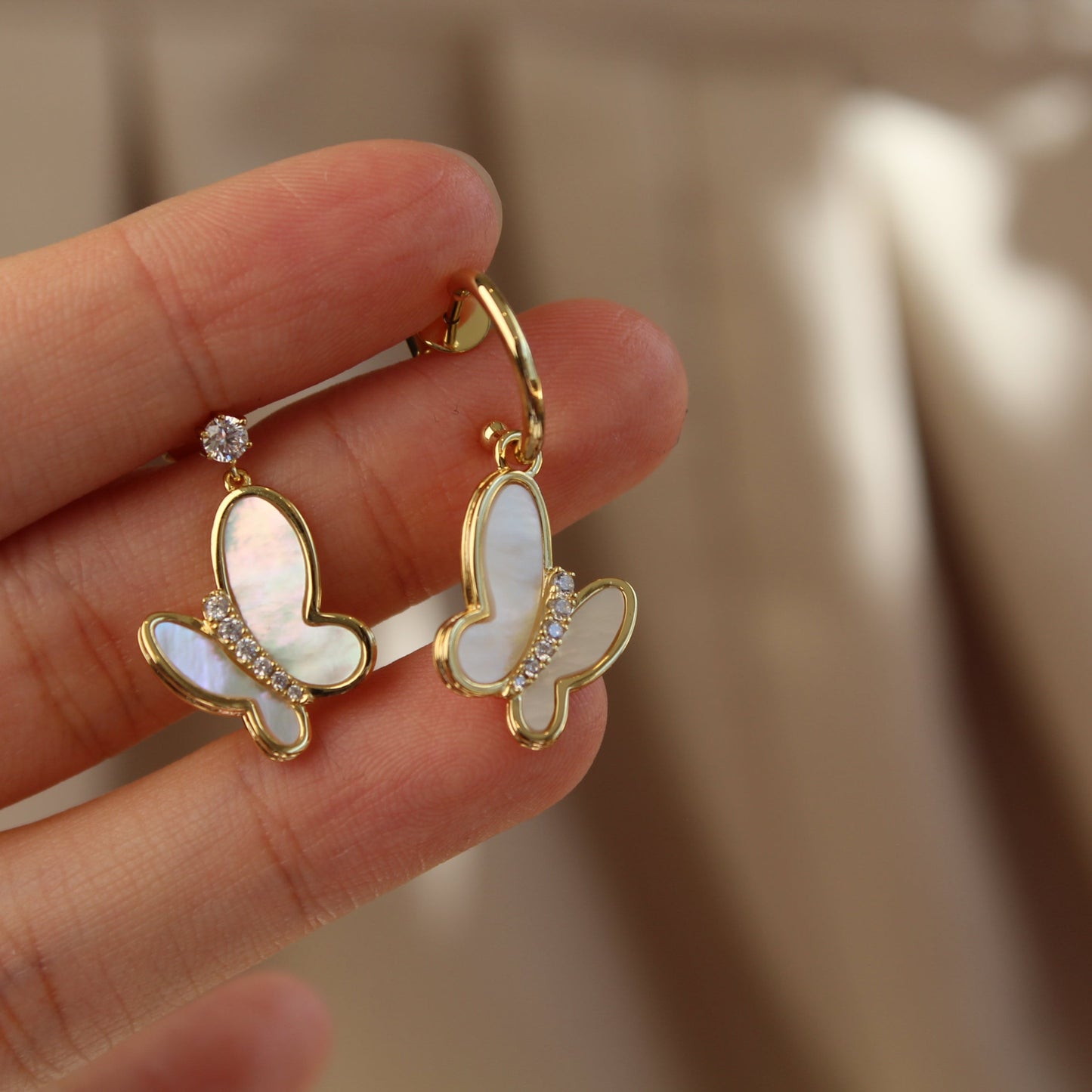Butterfly AB Style Earrings, Gold Color