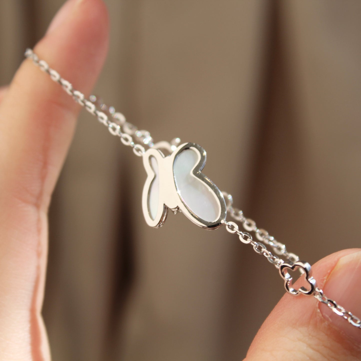 Butterfly Mother of Pearl Bracelet, Silver Color