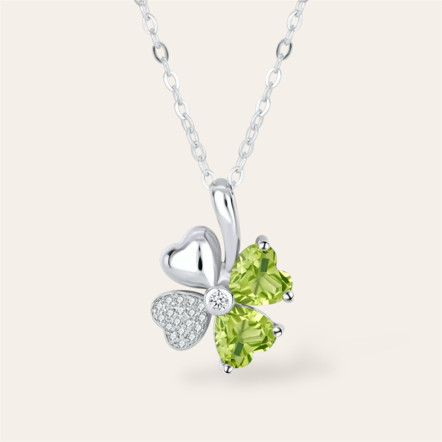 Natural Peridot Spring Clover Necklace