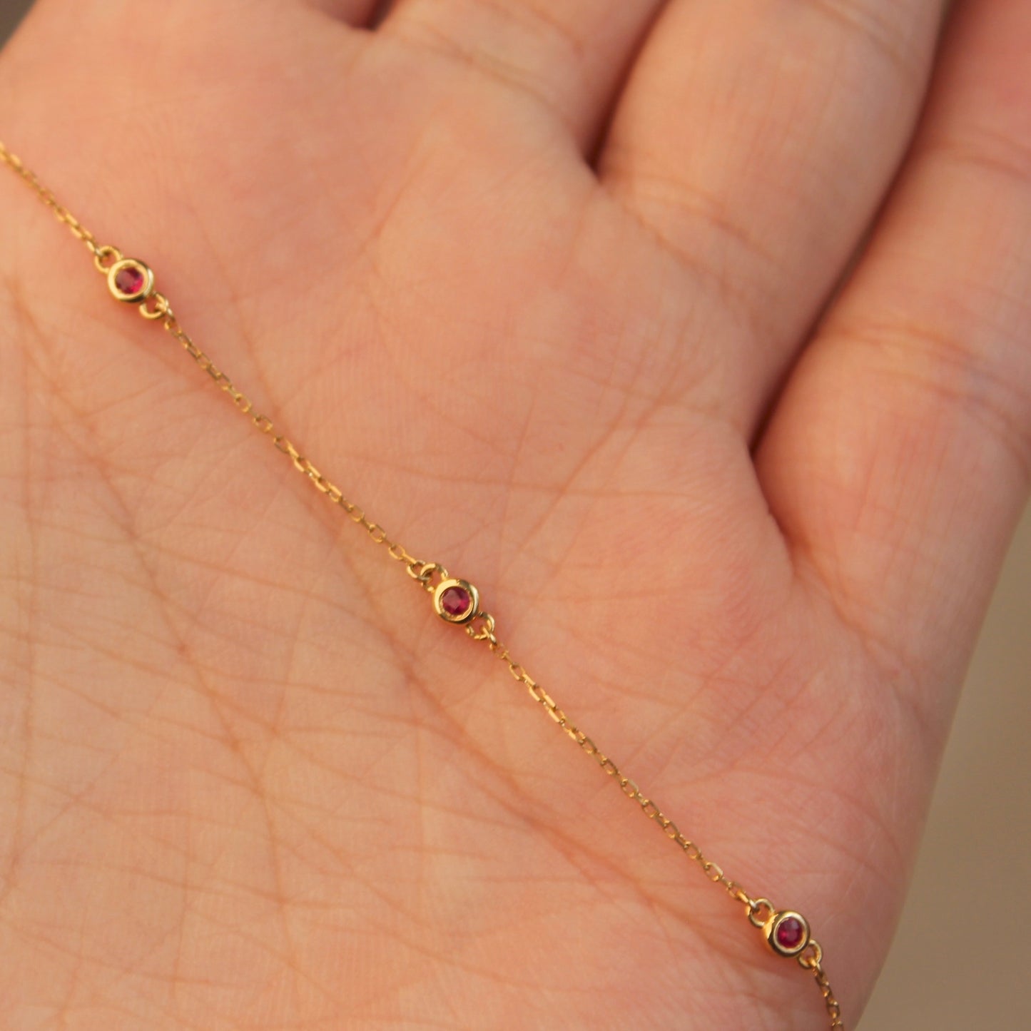 18K Solid Gold Mini Bubble Natural Ruby Bracelet