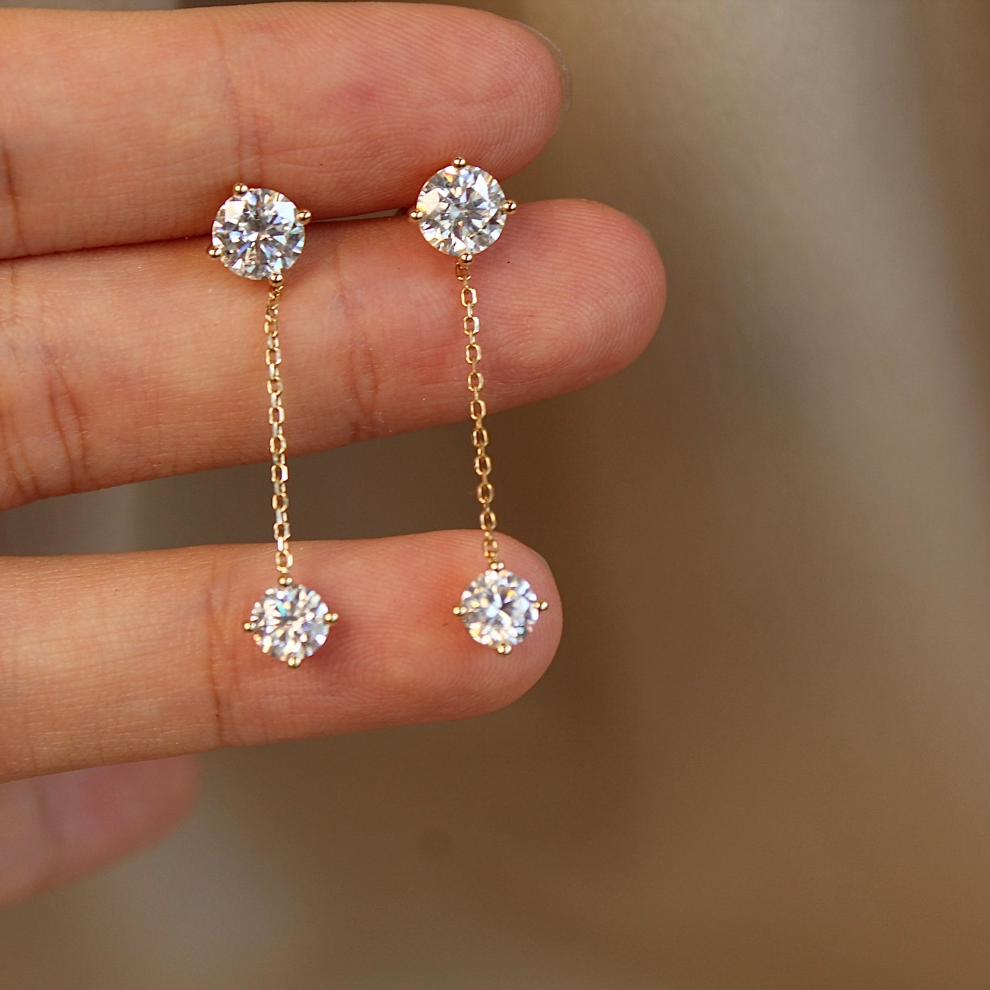 14K Solid Gold Starlight Drop Earrings