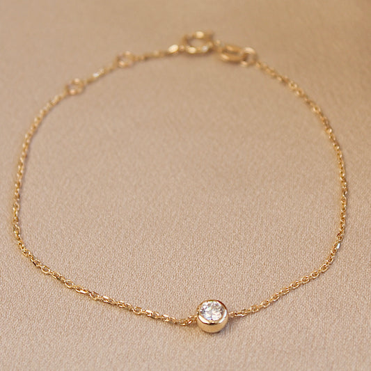 14K Solid Gold Single Moissanite Bracelet