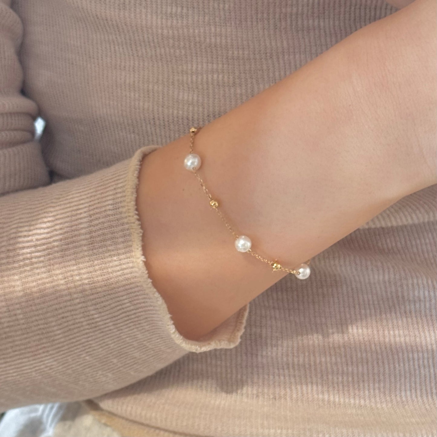 14K Solid Gold Starry Sky Pearl Bracelet