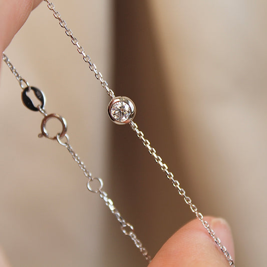 14K Solid White Gold Single Bubble Bracelet
