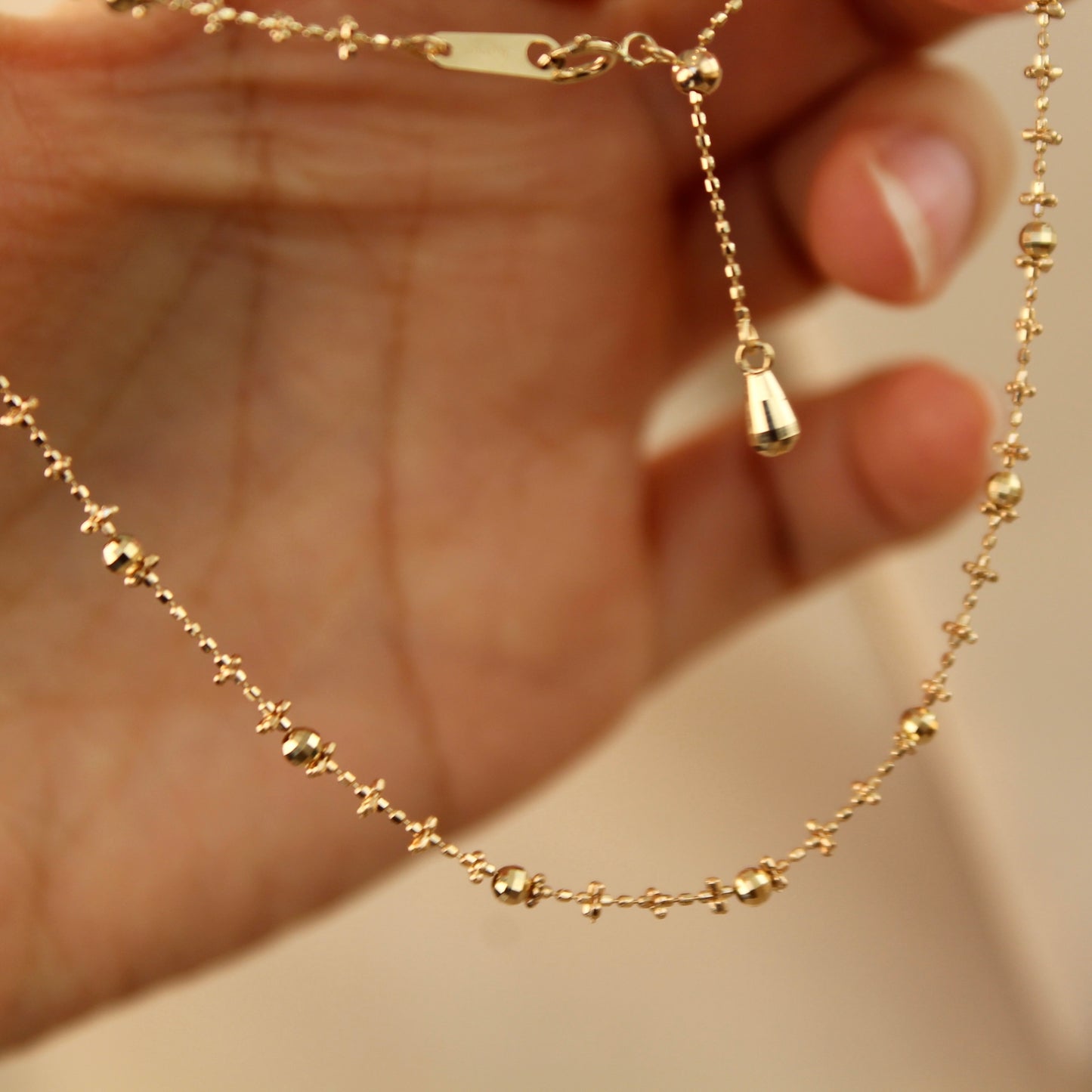 18K Solid Gold Fairy Plain Chain Necklace