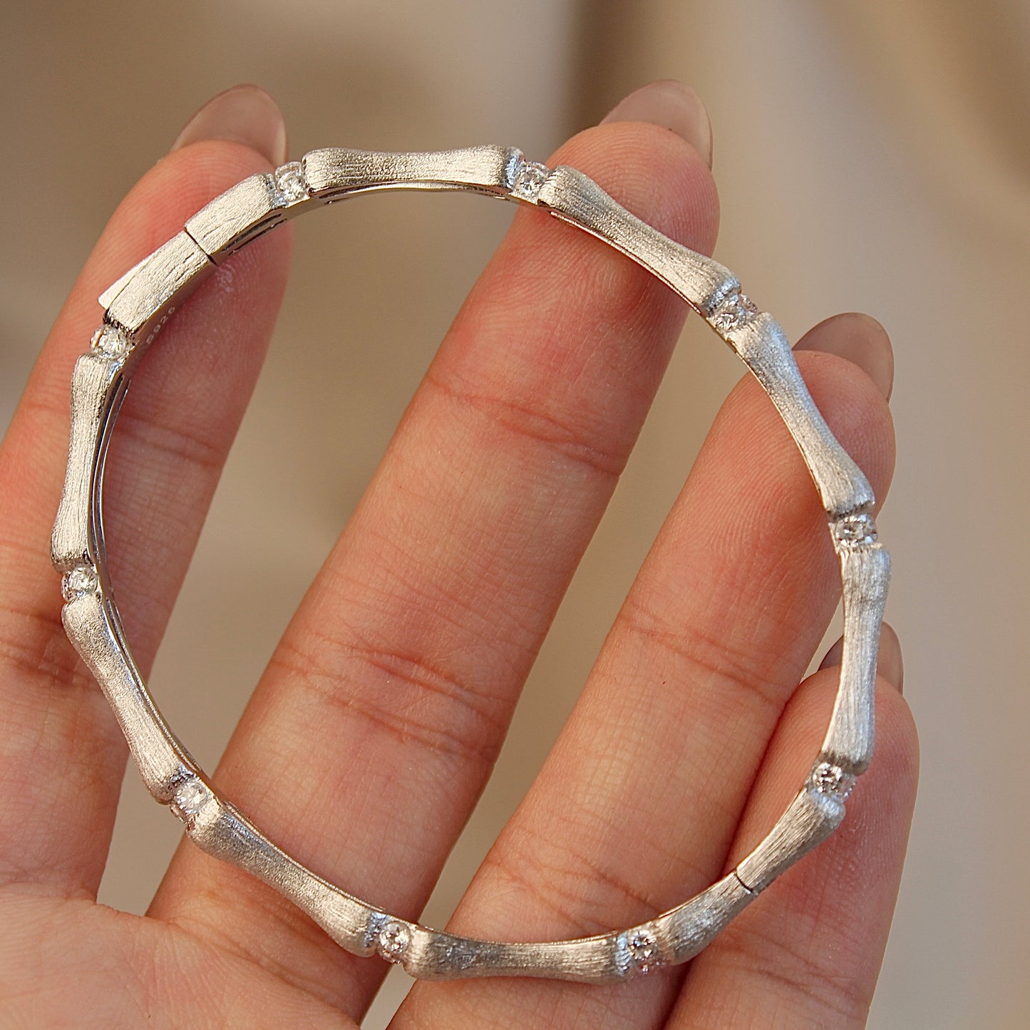 Silver Bamboo Knot Bangle Bracelet