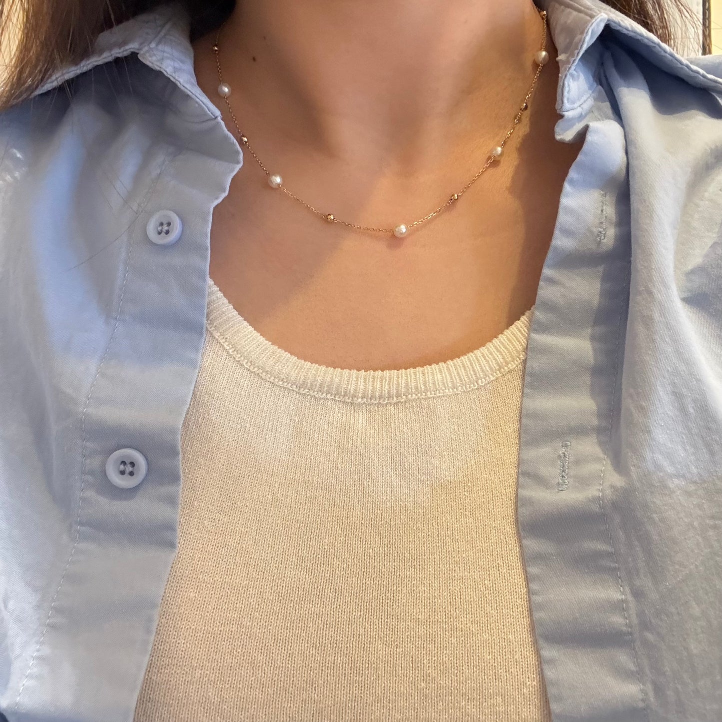 14K Solid Gold Natural Pearl Necklace满天星