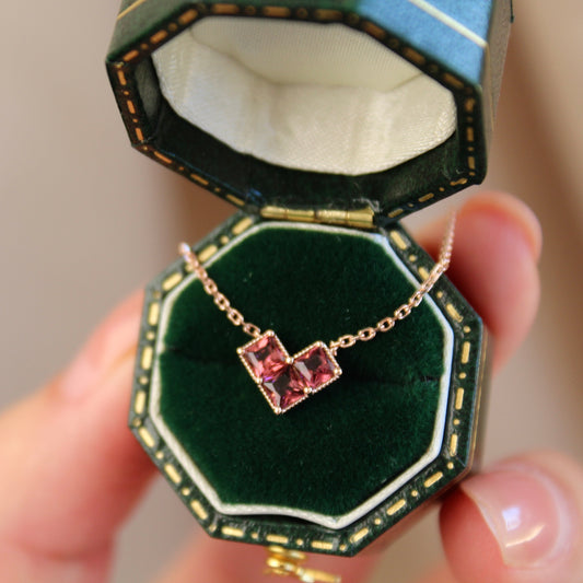 14K Solid Rose Gold Small Heart Necklace碧玺