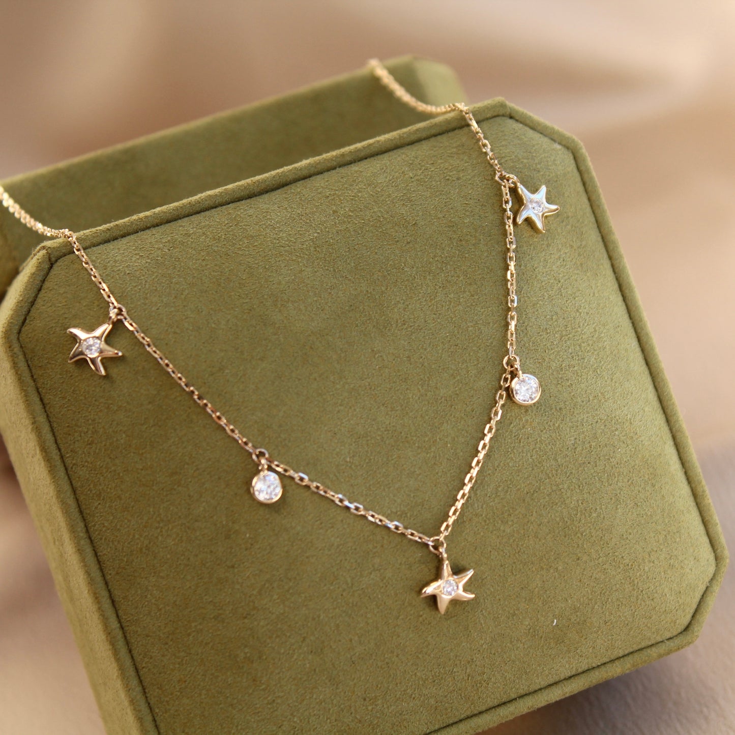 14K Solid Gold Sea Star Bubble Necklace