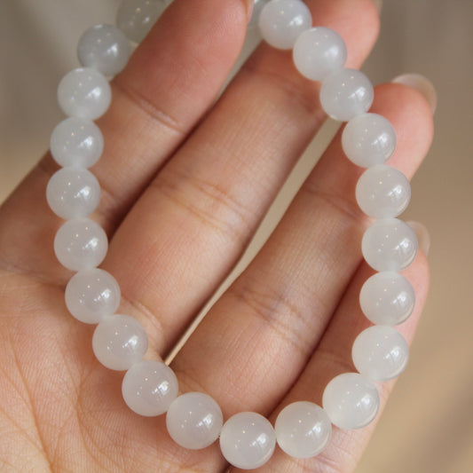 Quality Icy Natural White Jade Bracelet, 8mm