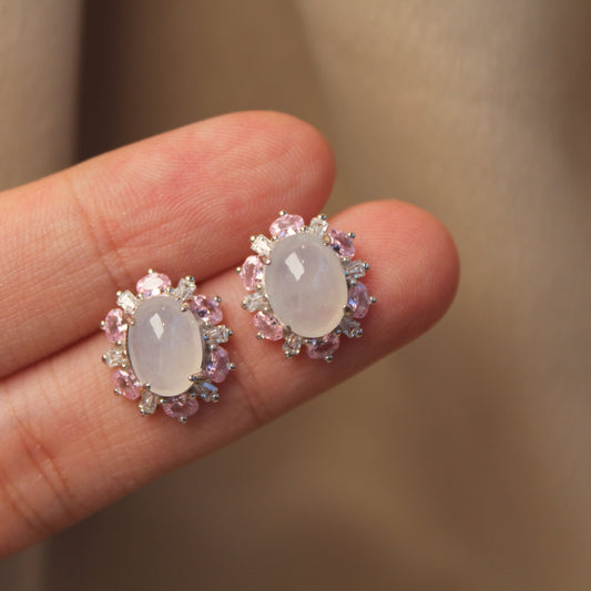 Sunflower Oval Natural Jadeite Earrings