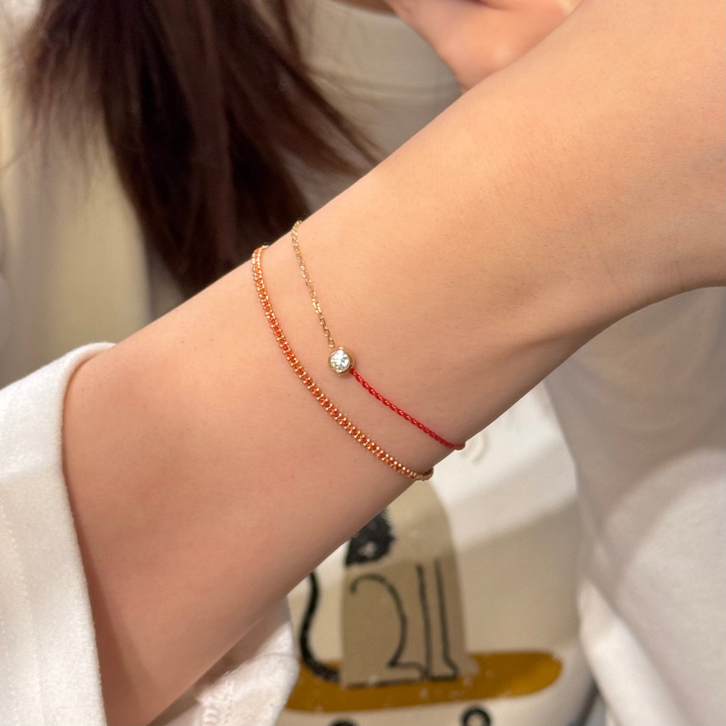 14K Solid Yellow Gold Bubble Red Bracelet
