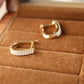 14K Solid Gold Double Row Pave Huggie Earrings