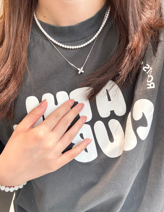 14K Solid White Gold Clover Necklace