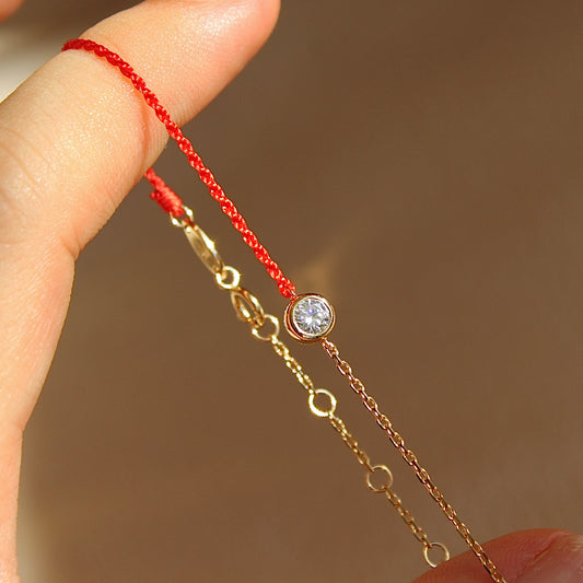 14K Solid Yellow Gold Bubble Red Bracelet