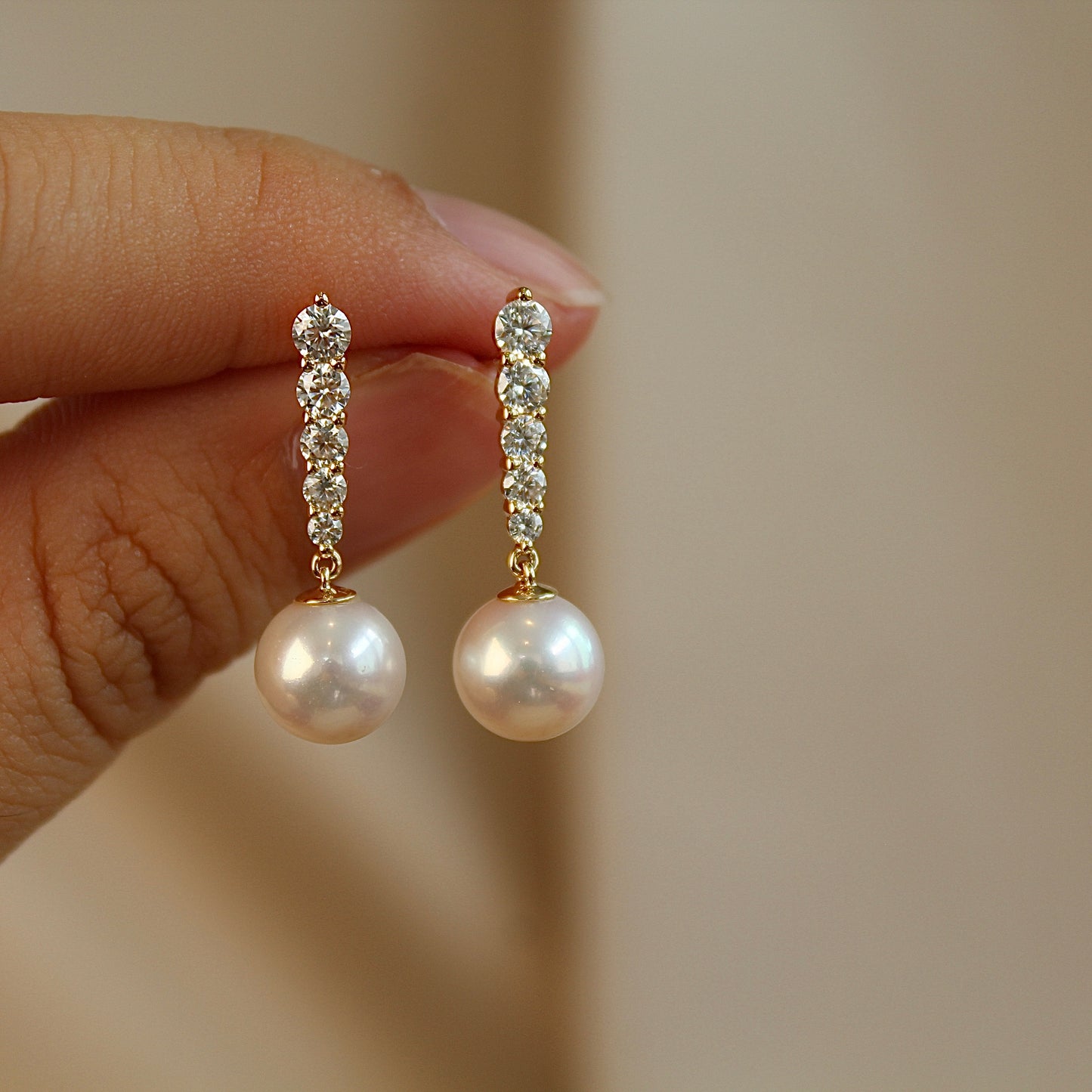 14K Solid Gold Natural Pearl Water-Drop Earrings
