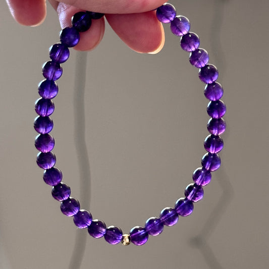 Natural Amethyst Bracelet with 14K Gold Bead