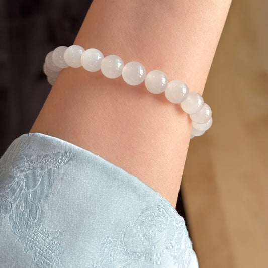 Quality Icy Natural White Jade Bracelet, 8mm
