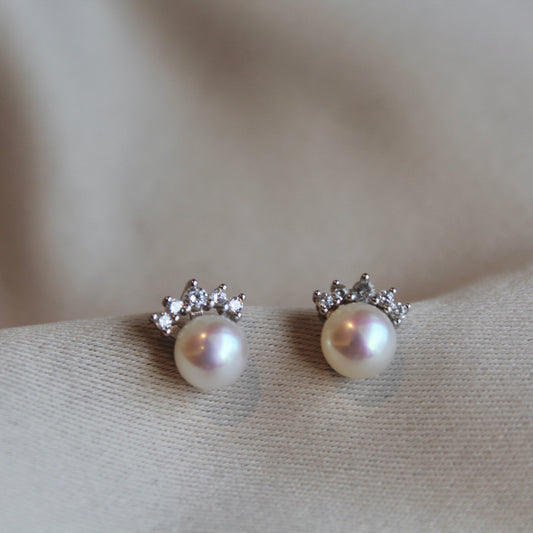 Queen Crown Pearl Earrings, Sterling Silver
