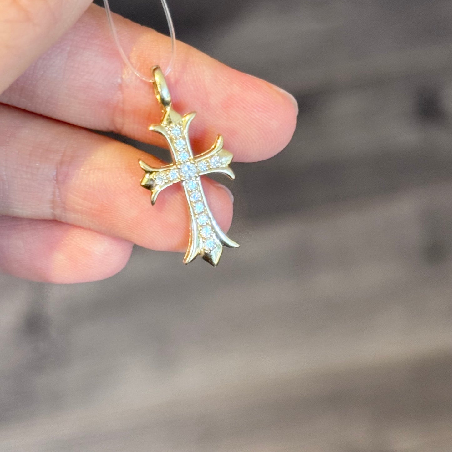 14K Solid Gold Lab-Grown Diamond Cross Pendant