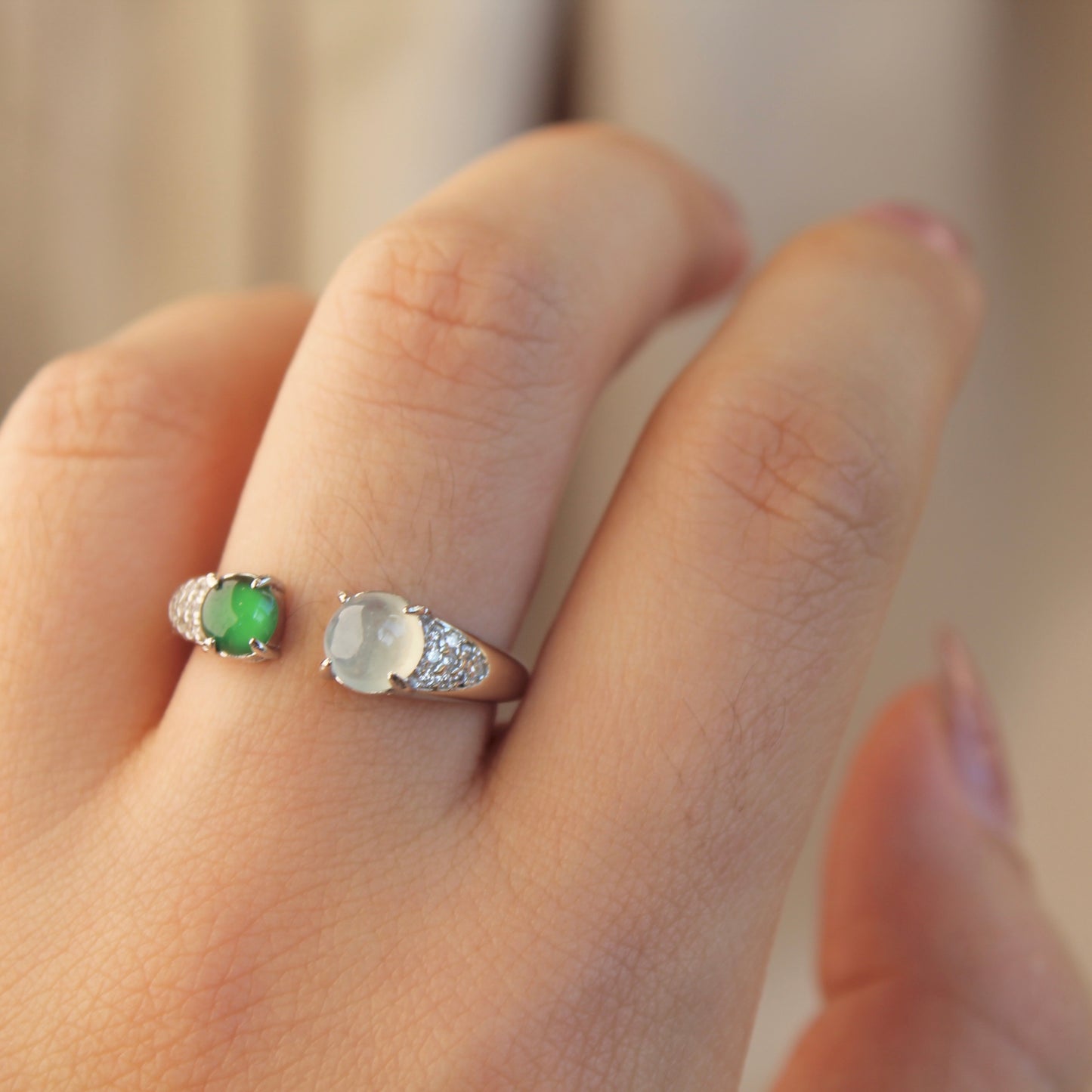 Double Natural Jadeite Adjustable Open Ring