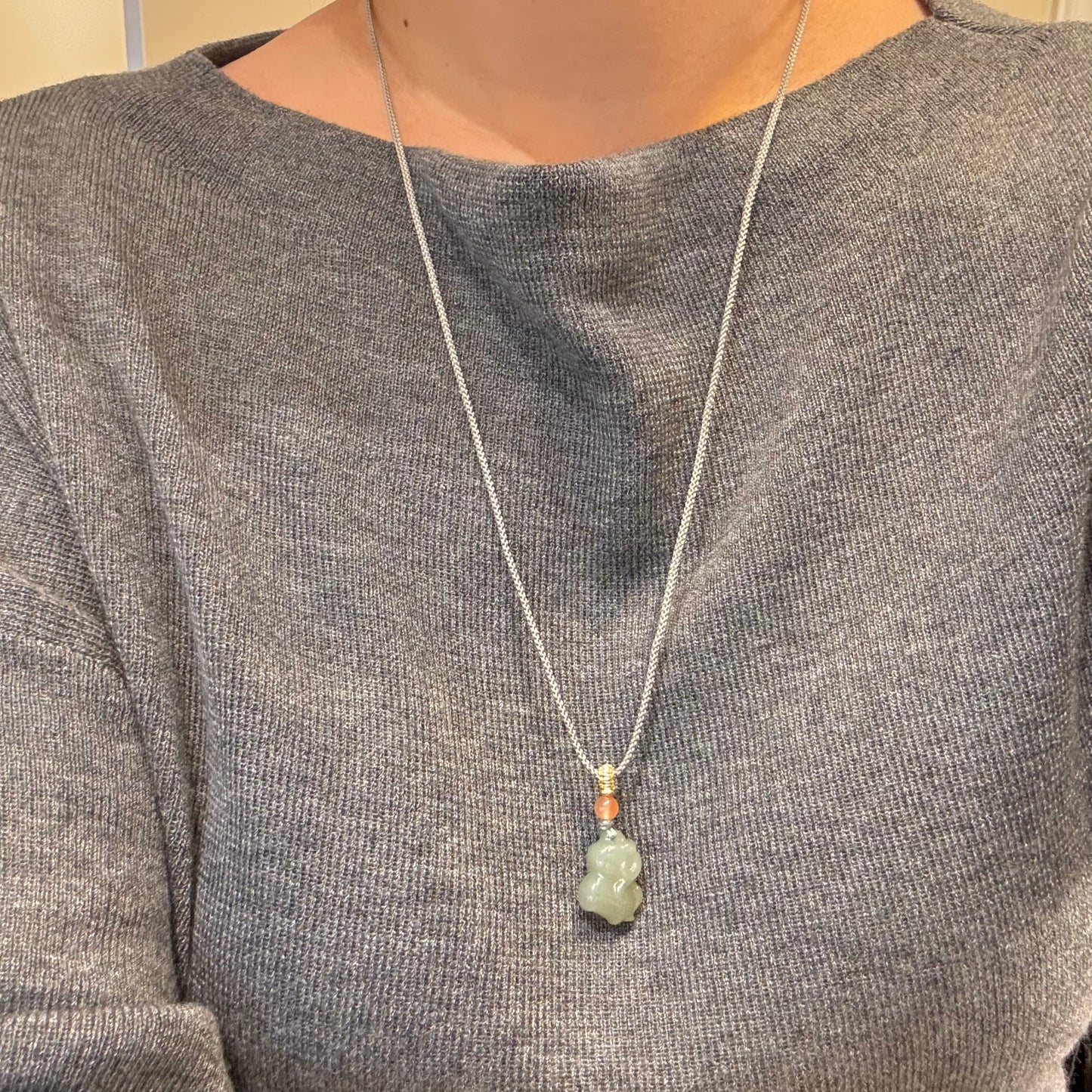 小马 Cute Pony Natural Jade Long Necklace