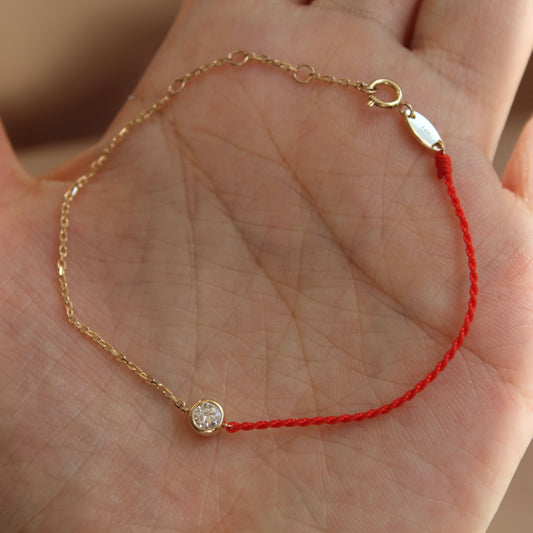 14K Solid Yellow Gold Bubble Red Bracelet