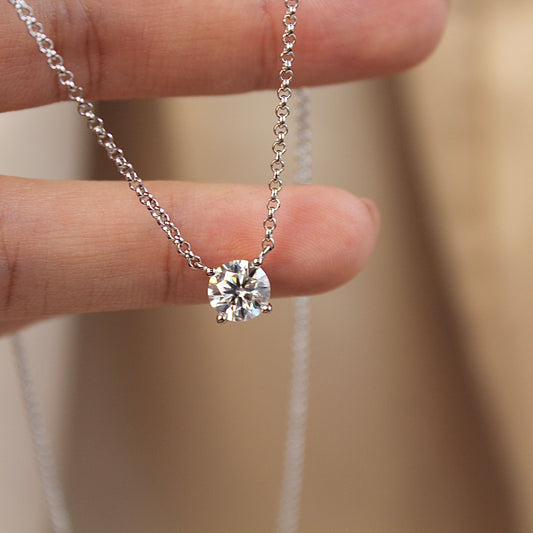 Classic Four Claw Moissanite Necklace, 1 Carat