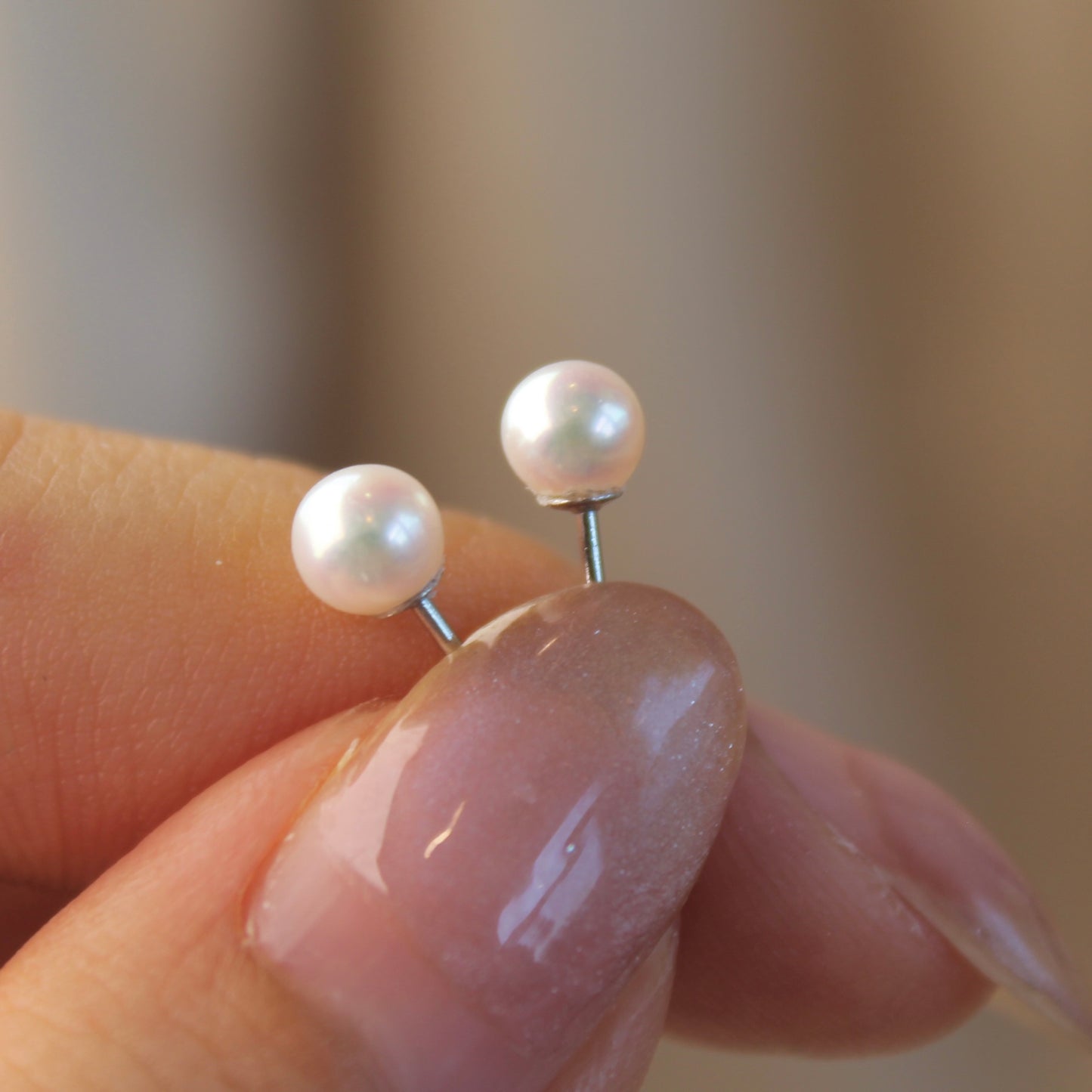 Small Natural Pearl Earrings, 4 to 5mm Perfect Round